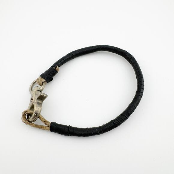 Handcrafted Nautical Rope Bracelet Leather Wrapped Silver Clasp Rustic Design - Picture 4 of 8